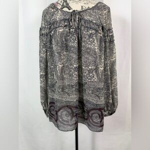 Max Edition Elegant Paisley Print Sheer Long Ballon Sleeved Blouse Size M